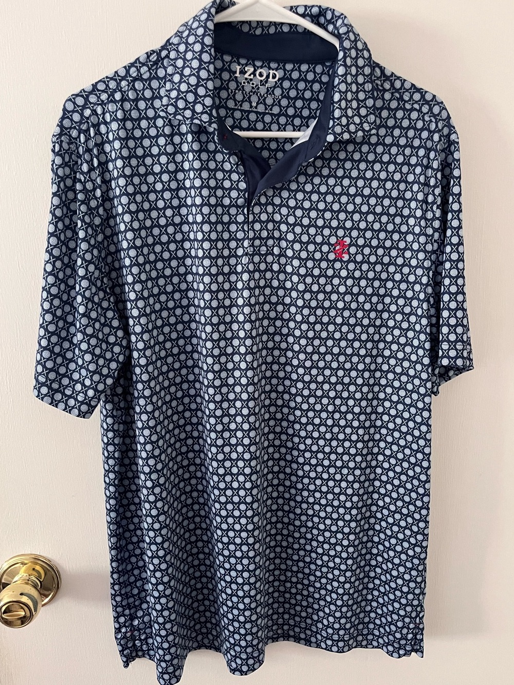 Izod Golf Swingflex Stretch Seam Technology Polo Golf Ball Print Blue Medium